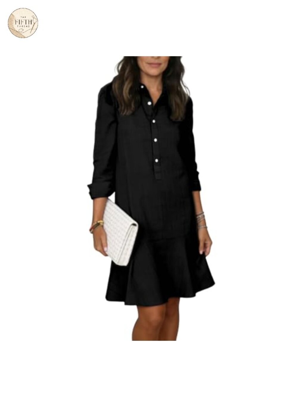 Cotton Linen Midi Shirt Dress Button Down Collar Long Sleeve Casual